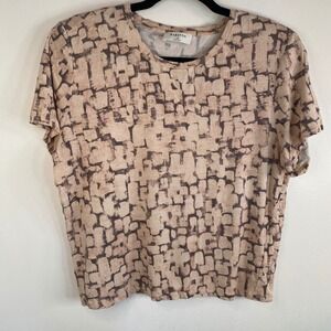 Babaton‎ Women's XL Brown Abstract Print Short Sleeve T-Shirt Casual Top
